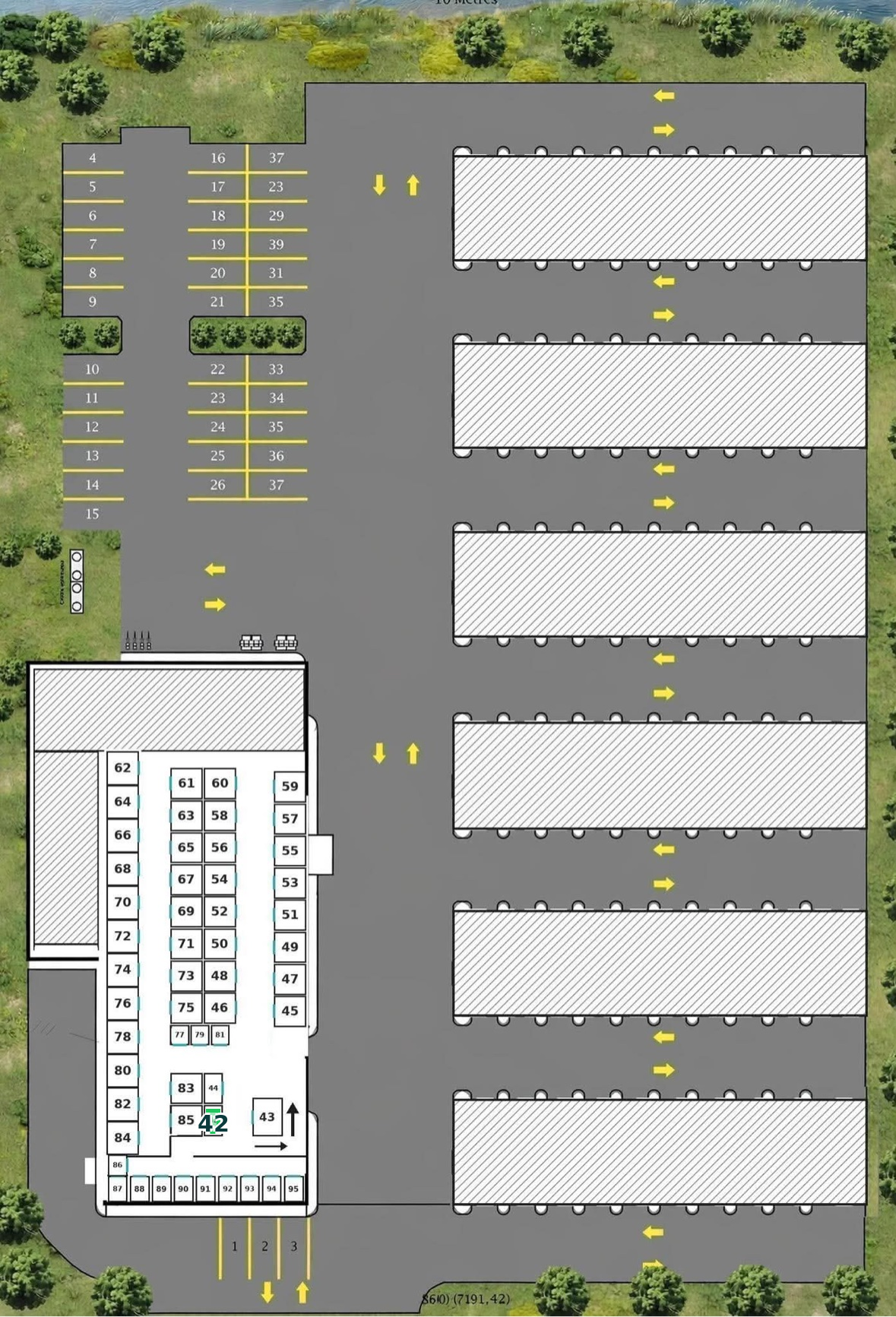 Entrepôt 6 × 8 — emplacement sur le plan du site