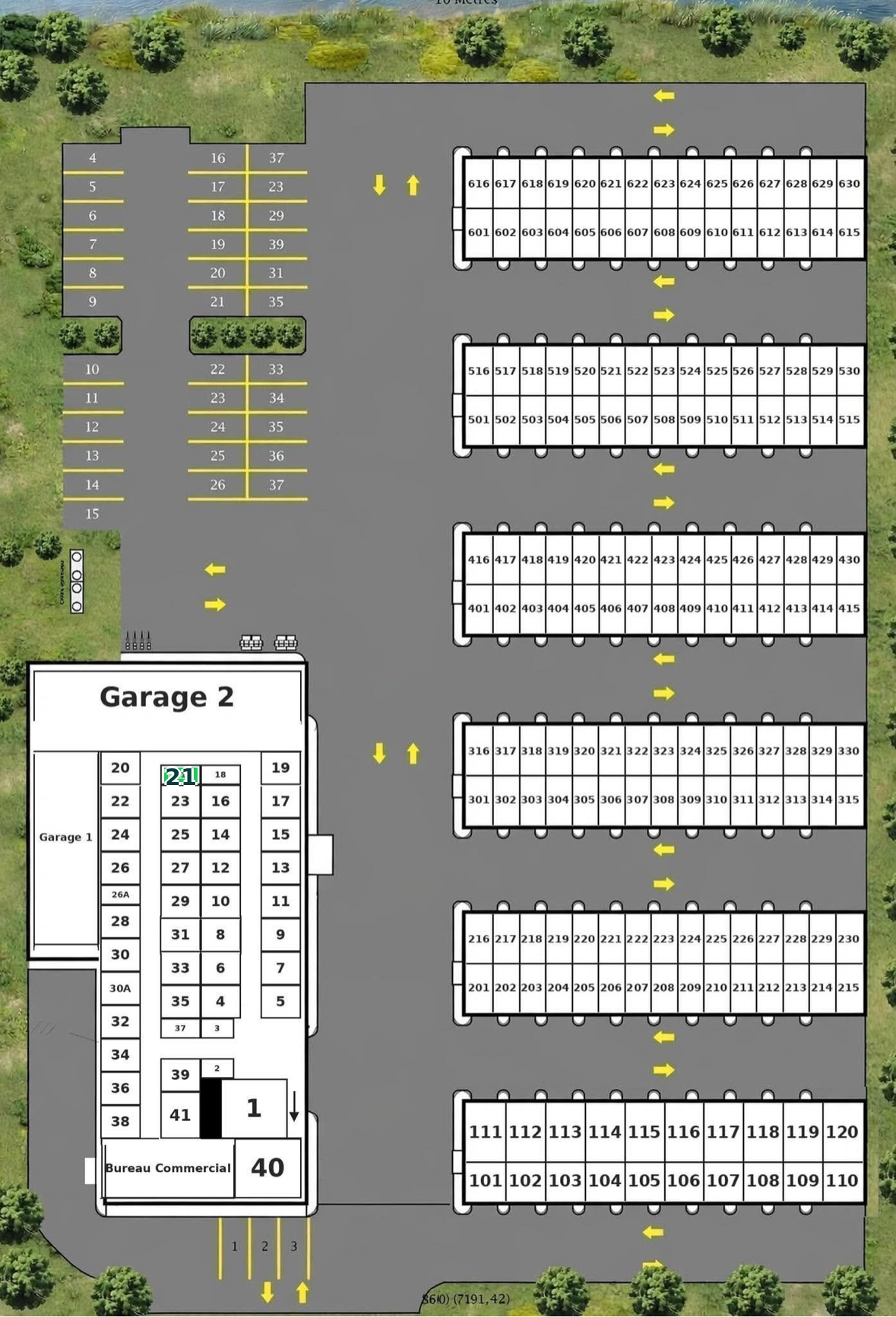 Entrepôt 6 × 12 — emplacement sur le plan du site