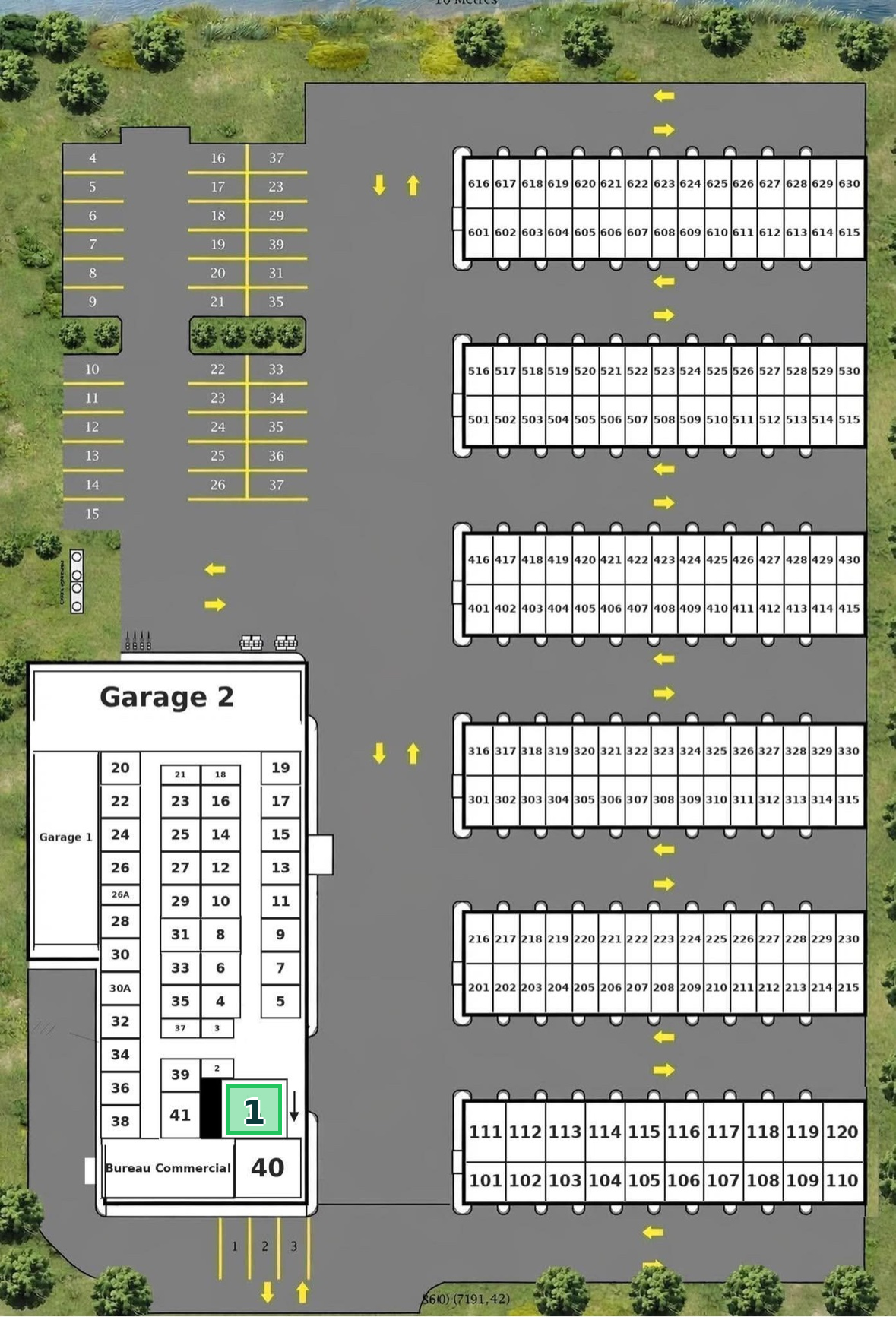 Entrepôt 18 × 20 — emplacement sur le plan du site