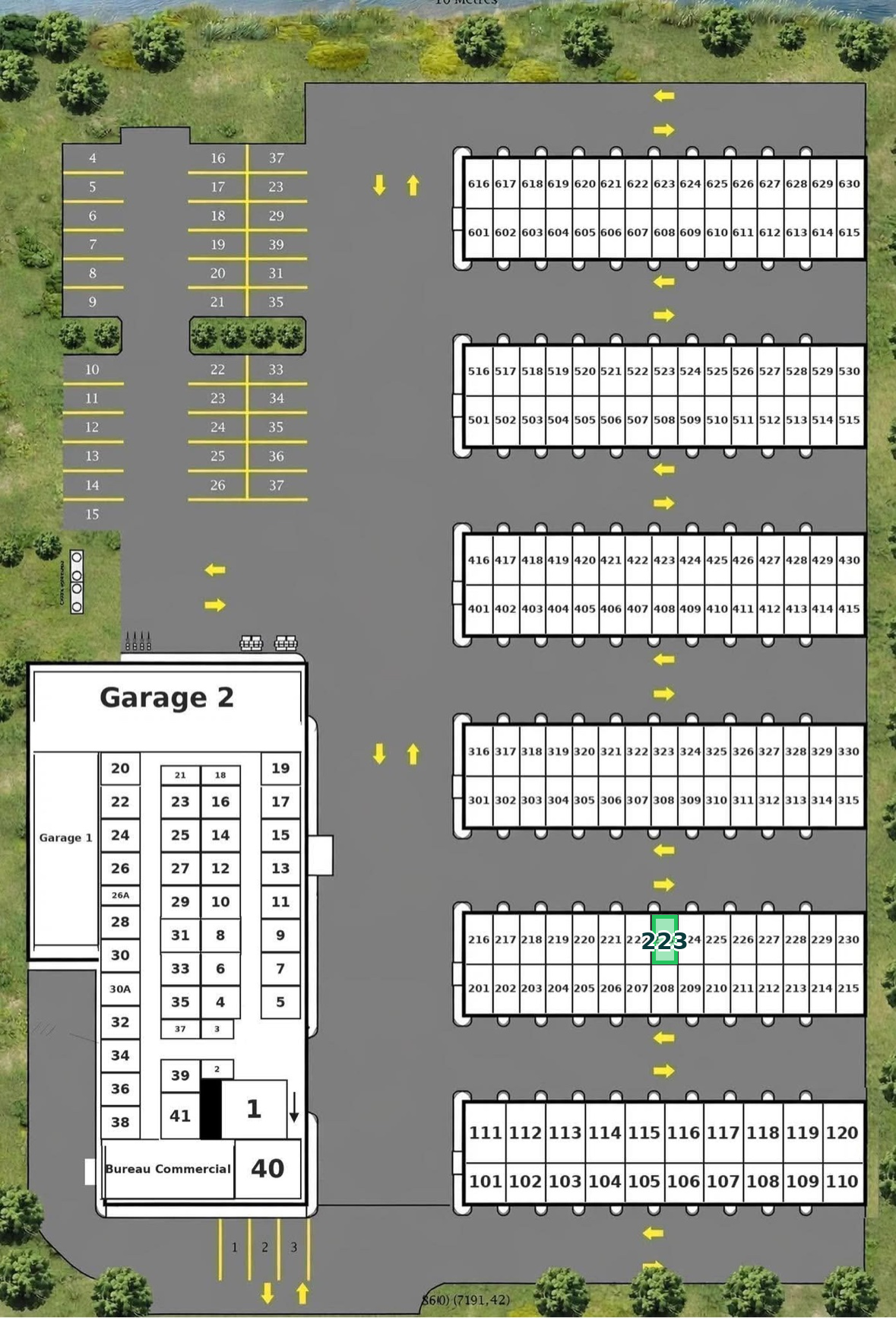 Entrepôt 8 × 15 — emplacement sur le plan du site